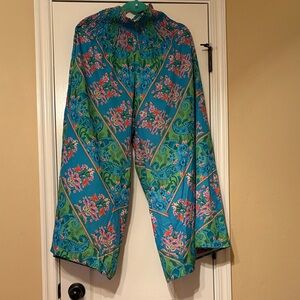 Floral Blue Wide-Leg Pants